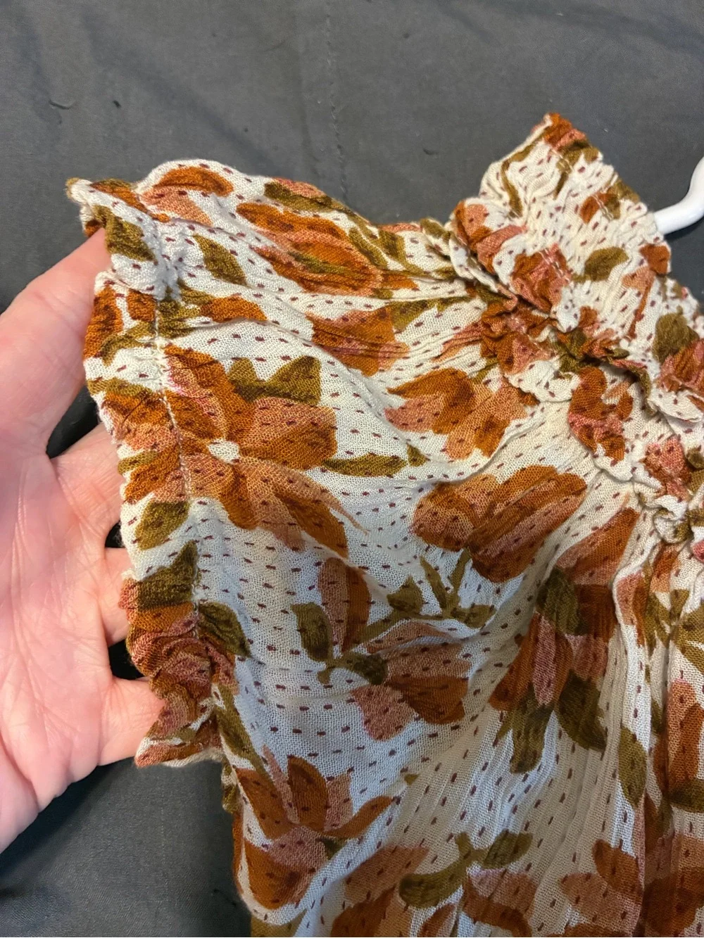 Free People Cream Floral Smocked Ruffle Off-Shoulder Top